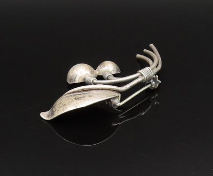 DRAGSTED DENMARK 925 Silver  Vintage Bead & Leaf Stem Brooch Pin  BP9806