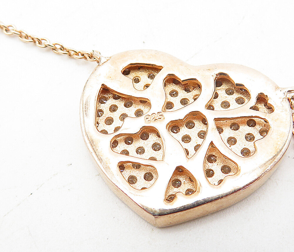 925 Silver  Topaz Encrusted Rose Gold Plated Love Heart Chain Necklace  NE1474