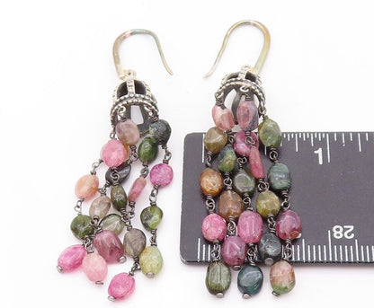 925 Sterling Silver Vintage Earrings Cutout Dome Dangling Gemstones  EG13159