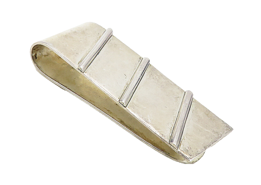 MEXICO 925 Sterling Silver  Vintage Shiny Slanted Detail Money Clip  TR1611