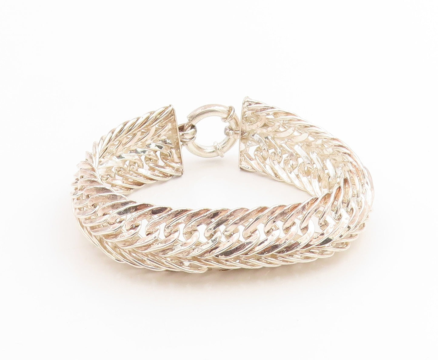 925 Sterling Silver Vintage Bracelet Braided Double Loop Foxtail Chain  BT11431