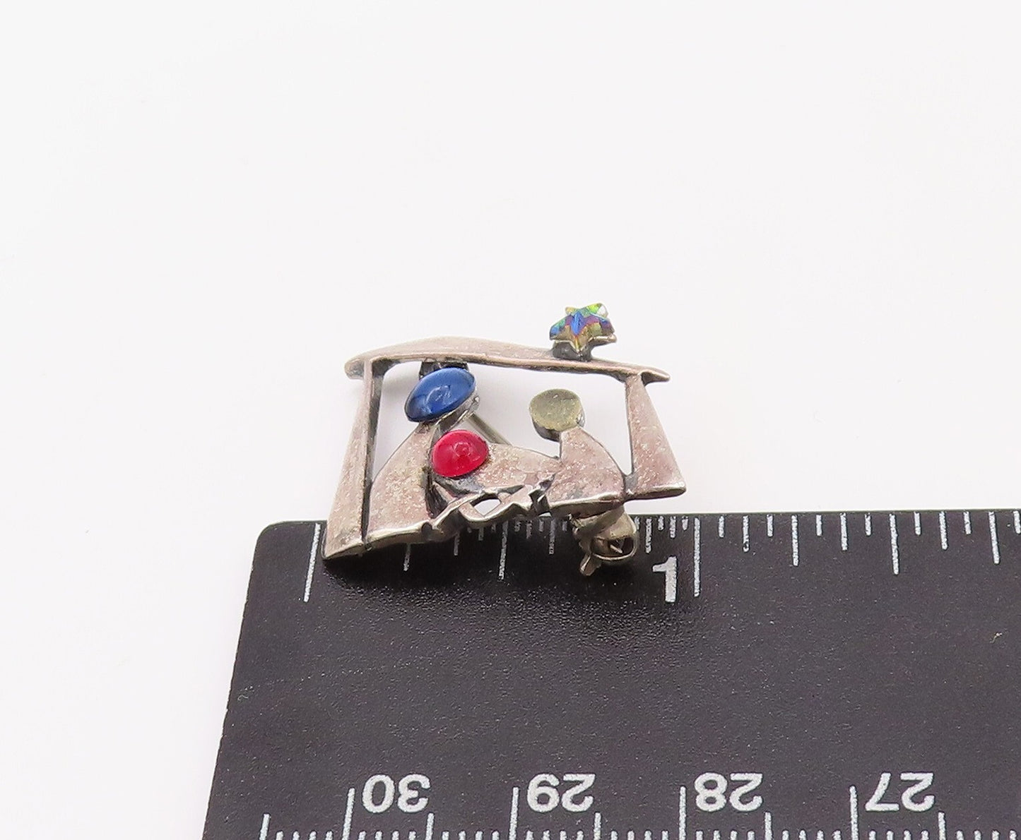 925 Sterling Silver Vintage Brooch Pin Religious Child Birth Cabochon CZ BP11154