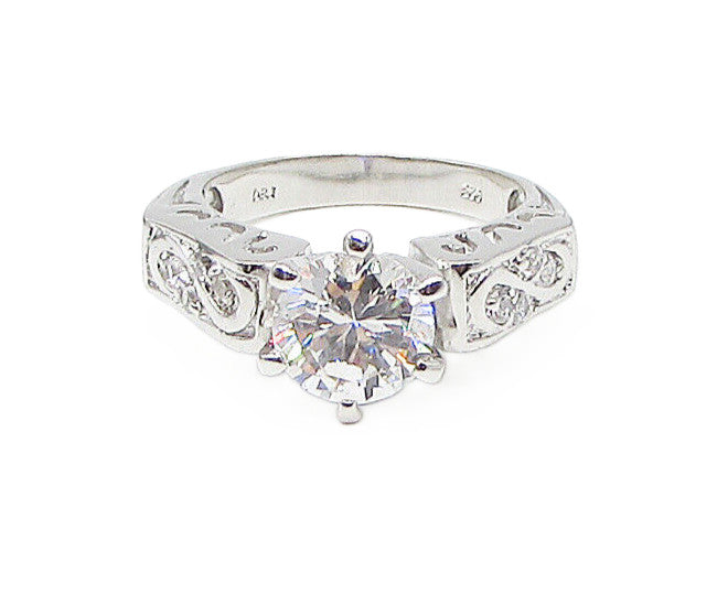 925 Sterling Silver  White Cubic Zirconia Filigree Band Ring Sz 7  RG3414
