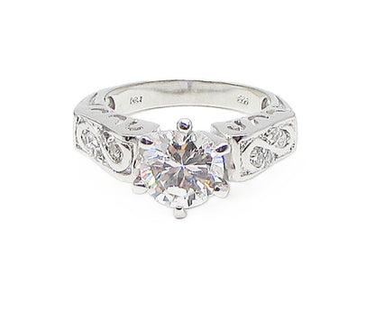 925 Sterling Silver  White Cubic Zirconia Filigree Band Ring Sz 7  RG3414