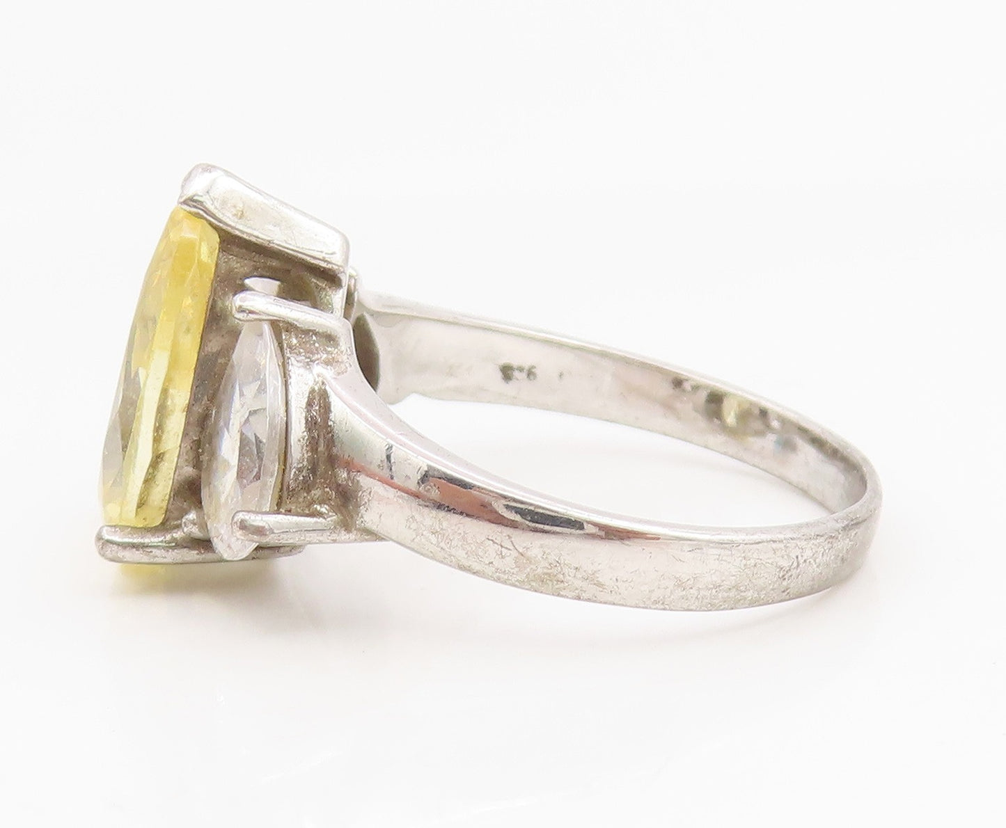 925 Sterling Silver Vintage Ring Pear Cut Citrine & Topaz Band  Sz 8  RG35282