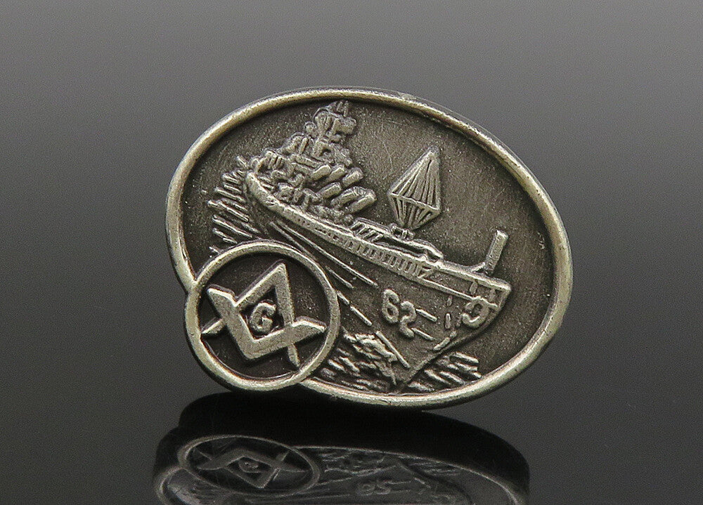 925 Sterling Silver  Vintage Dark Tone Mason Symbol Lapel Pin  TR3118
