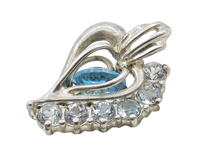 925 Sterling Silver  Vintage Caged Blue Topaz Love Heart  Pendant  PT15029