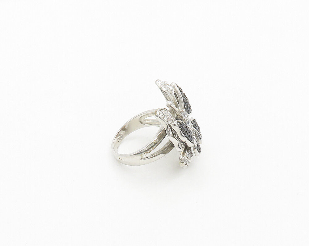 925 Silver  Cubic Zirconia & Hematite Butterfly Cocktail Ring Sz 8  RG19457