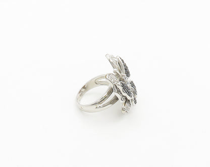925 Silver  Cubic Zirconia & Hematite Butterfly Cocktail Ring Sz 8  RG19457