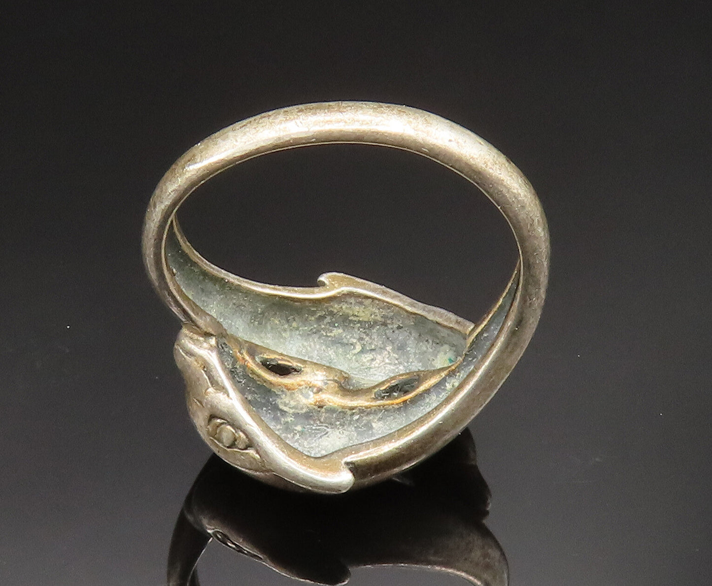 925 Sterling Silver   Vintage Double Dolphin Bypass Ring Sz 7  RG24687
