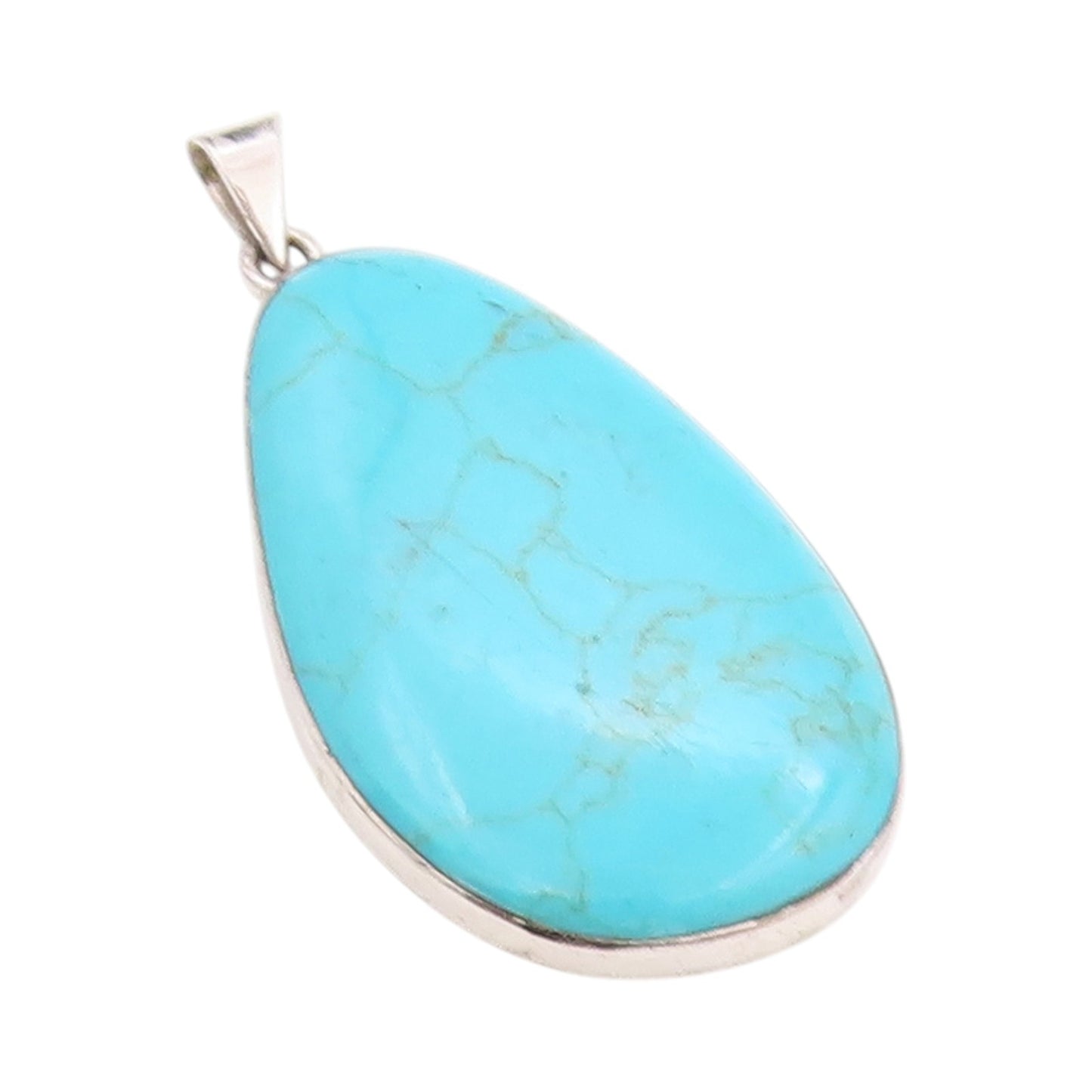 925 Sterling Silver Vintage Pendant MEXICO Large Cabochon Turquoise  PT24467