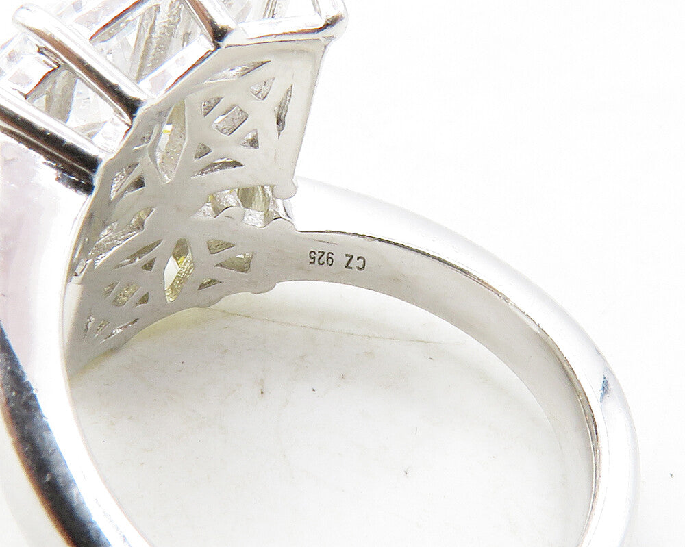 925 Sterling Silver  Yellow & White Cubic Zirconia Bypass Ring Sz 5  RG13341