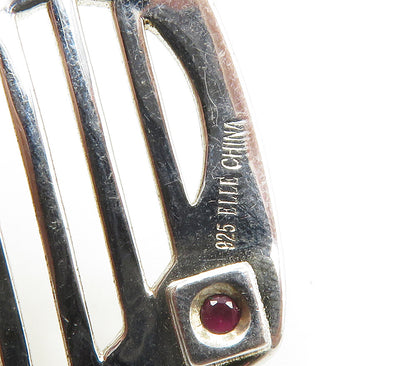 925 Sterling Silver  Petite Ruby Shiny Two Tone Love Heart Pendant  PT11861