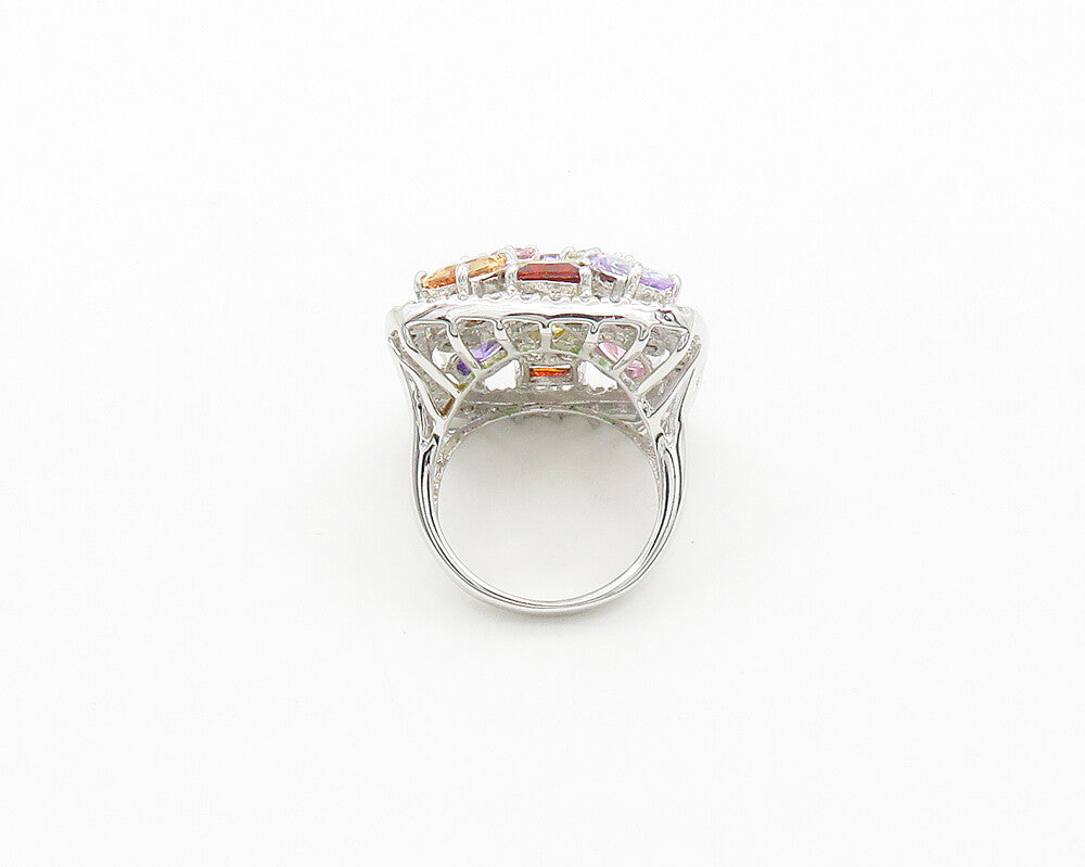 925 Silver Cubic Zirconia Topaz & Multi Stone Cocktail Ring Sz 9.5 RG19449