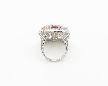 925 Silver Cubic Zirconia Topaz & Multi Stone Cocktail Ring Sz 9.5 RG19449