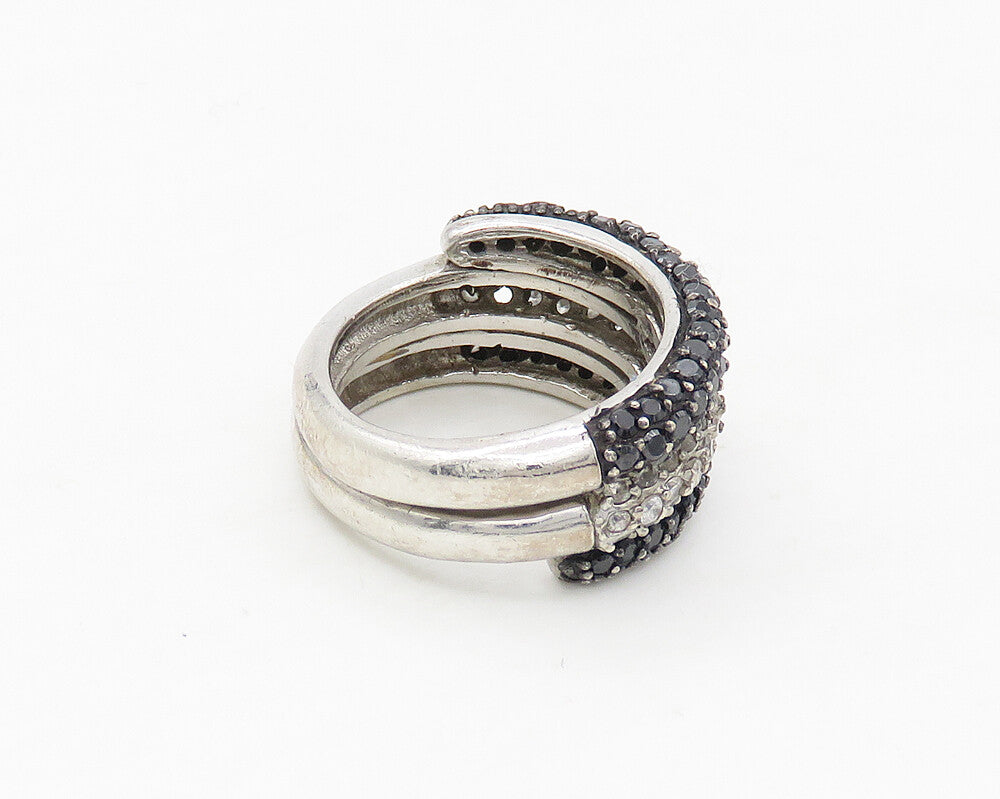 925 Silver  Vintage Cubic Zirconia & Black Hematite Band Ring Sz 5  RG17116
