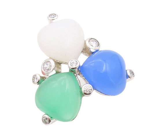925 Sterling Silver Vintage Ring Amorphas Multi Color Chalcedony  Sz 7  RG30128