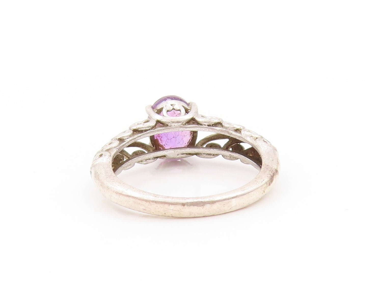 925 Sterling Silver Vintage Ring Amethyst Swirls Cutout Band  Sz 5  RG32977