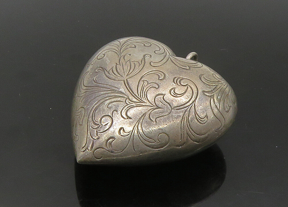 925 Sterling Silver  Vintage Hollow Floral Vine Love Heart Pendant  PT18865