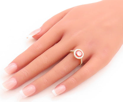 925 Sterling Silver Vintage Ring Gold Plated Red Halo White CZ  Sz 7.5  RG30090