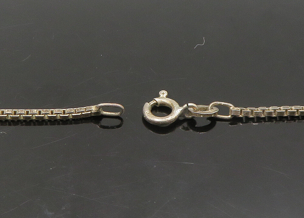 925 Sterling Silver  Vintage Enamel Detail Box Link Chain Necklace  NE3724