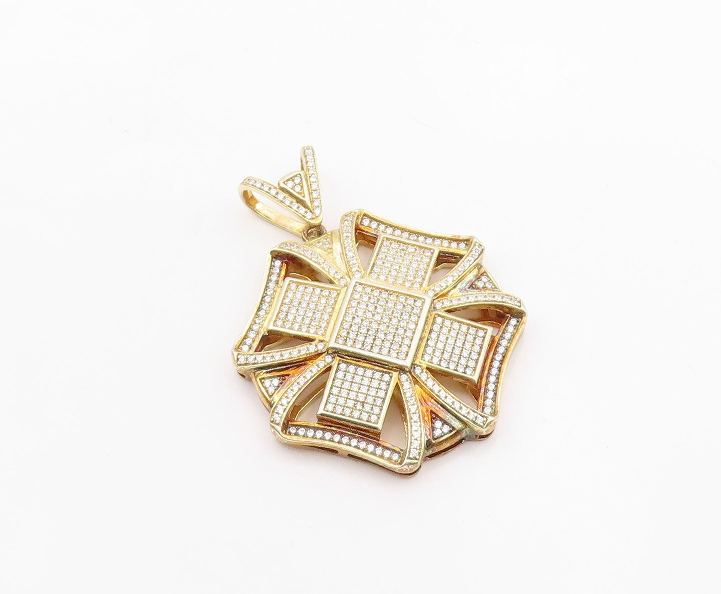 925 Sterling Silver  Vintage Cubic Zirconia Gold Plated Floral Pendant PT18688