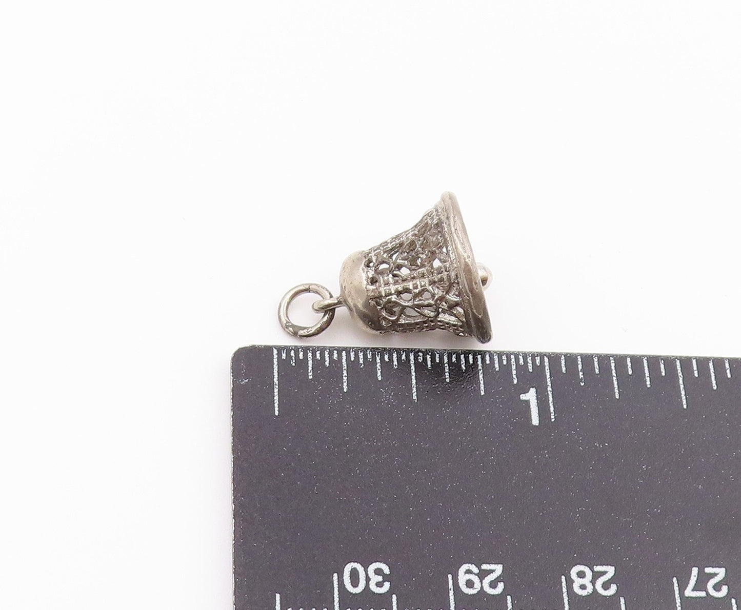 925 Sterling Silver Vintage Pendant Openwork Bell With Movable Clapper  PT26453