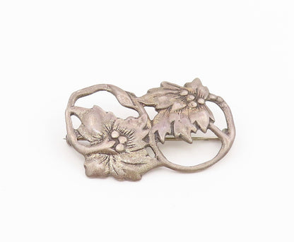 925 Sterling Silver Vintage Brooch Pin Openwork Floral Botanical Leaf  BP12163