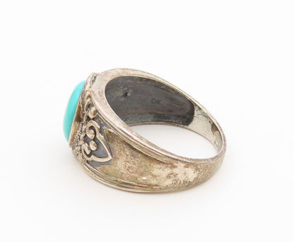 925 Sterling Silver Vintage Ring Classic Turquoise Statement Band  Sz 9  RG36824