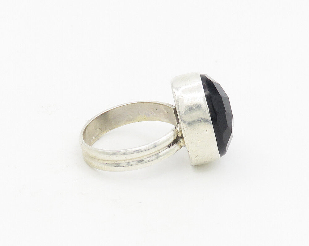 925 Sterling Silver  Vintage Faceted Hematite Cocktail Ring Sz 6.5  RG18556