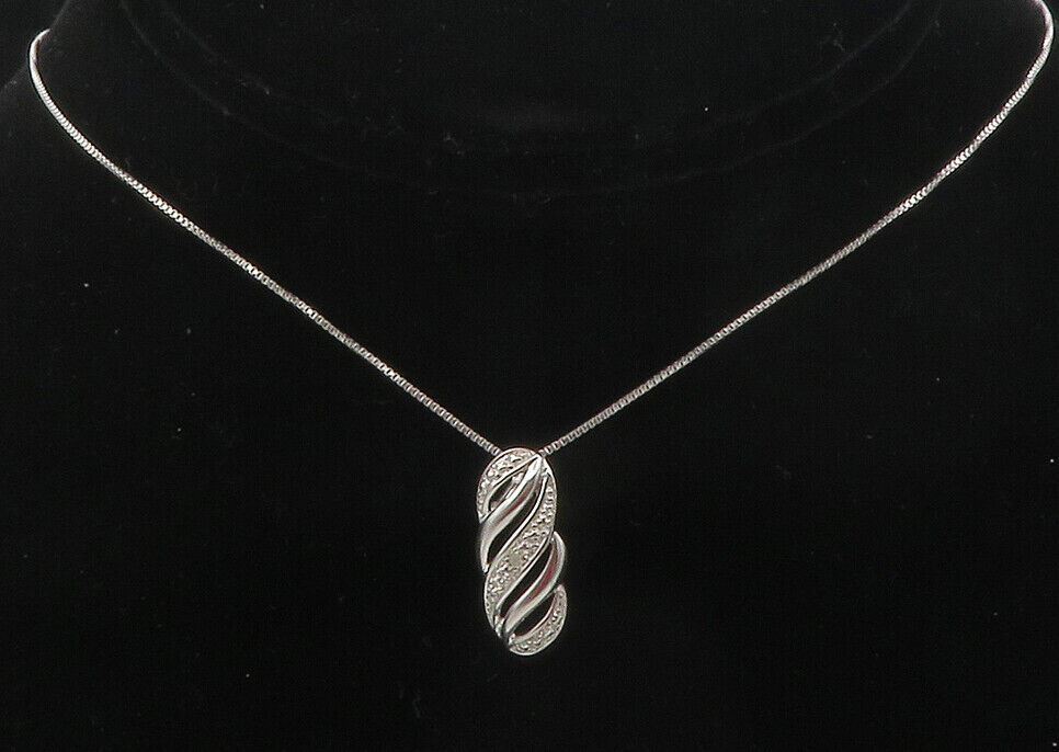 925 Sterling Silver  Shiny Genuine Diamond Swirl Thin Chain Necklace  NE2064