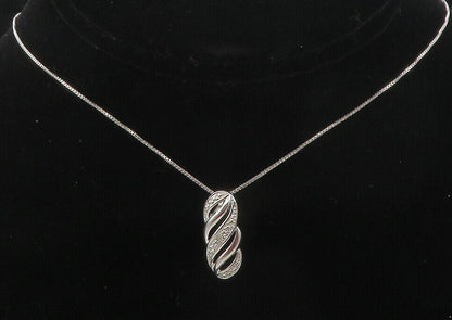925 Sterling Silver  Shiny Genuine Diamond Swirl Thin Chain Necklace  NE2064