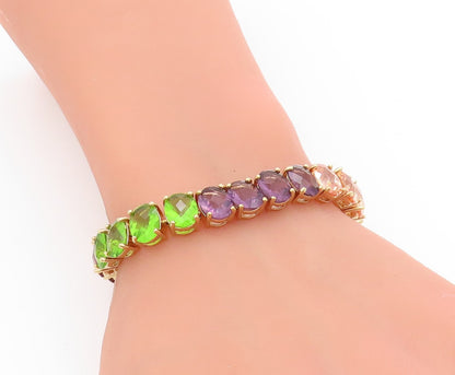 925 Sterling Silver Vintage Bracelet Gold Plated DAVID SIGAL Gemstone  BT11732