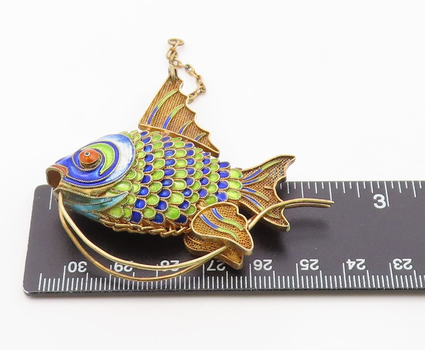 925 Sterling Silver  Vintage Enamel Coated Fish Pendant (MOVES)   PT17590