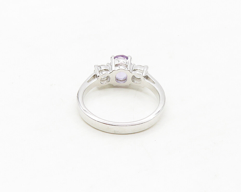 925 Sterling Silver  Shiny Amethyst & Cubic Zirconia Band Ring Sz 6  RG17361