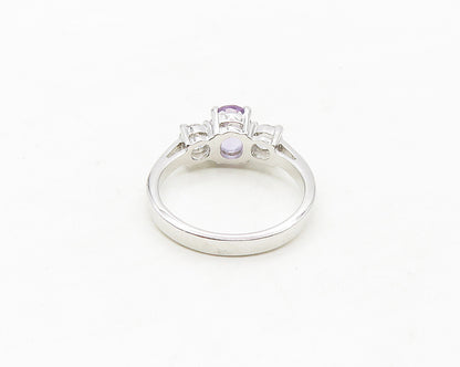 925 Sterling Silver  Shiny Amethyst & Cubic Zirconia Band Ring Sz 6  RG17361