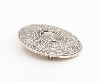 925 Sterling Silver Vintage Brooch SE SNORRE NORWAY Etched Disc Pin  BP12009