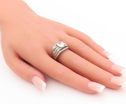 925 Sterling Silver Vintage Ring Round Cut CZ Halo CZ Band Inlay  Sz 8.5 RG28663