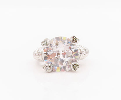 925 Sterling Silver Vintage Ring Roped Grooved Round Cut CZ  Sz 7  RG33093