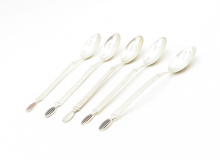 GERMANY 925 Silver  Vintage 5 Pcs Enamel Detail Espresso Spoon Set  TR2515