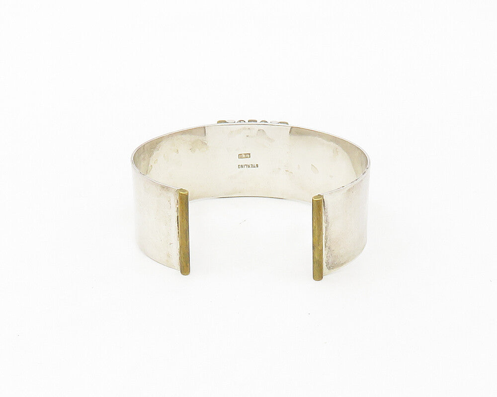 DESIGNER 925 Silver Vintage Shiny Three Tone Detail Cuff Bracelet BT6976