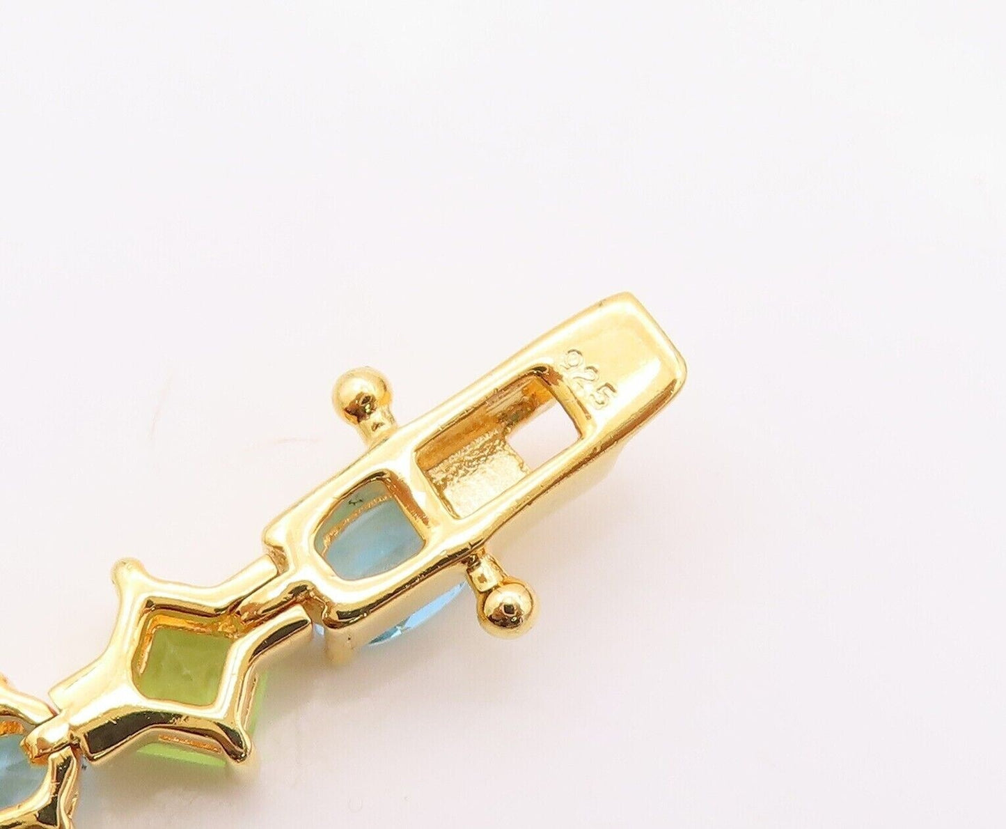 925 Sterling Silver Vintage Bracelet Gold Plated Blue Topaz & Peridot  BT10781