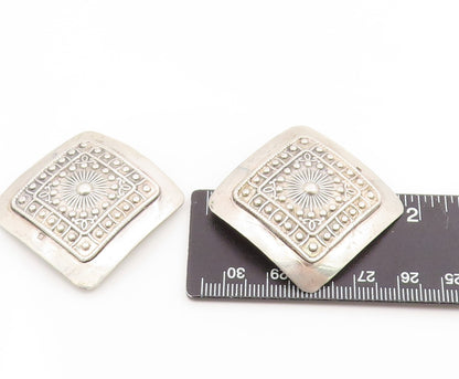 925 Sterling Silver Vintage Earrings MIDDLE EAST Geometric Square Flower EG14179