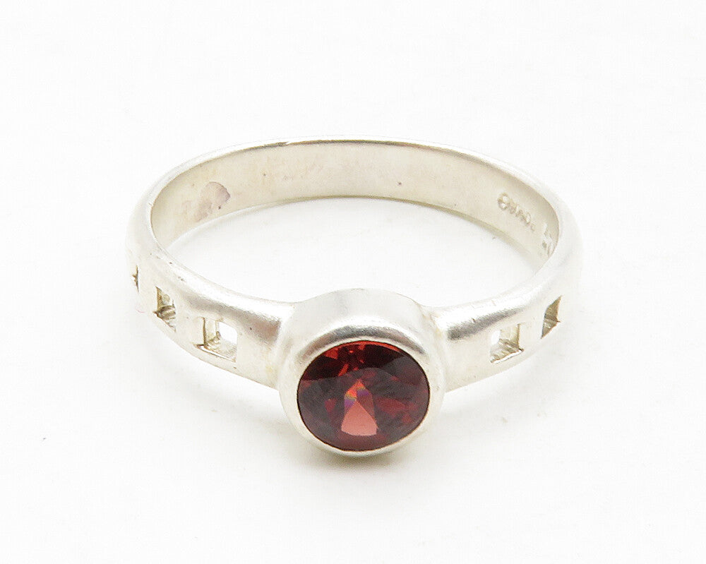 BOMA 925 Sterling Silver  Red Topaz Cutout Band Solitaire Ring Sz 8  RG12885