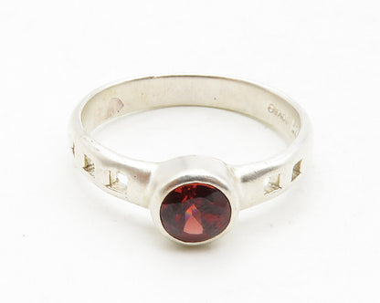 BOMA 925 Sterling Silver  Red Topaz Cutout Band Solitaire Ring Sz 8  RG12885
