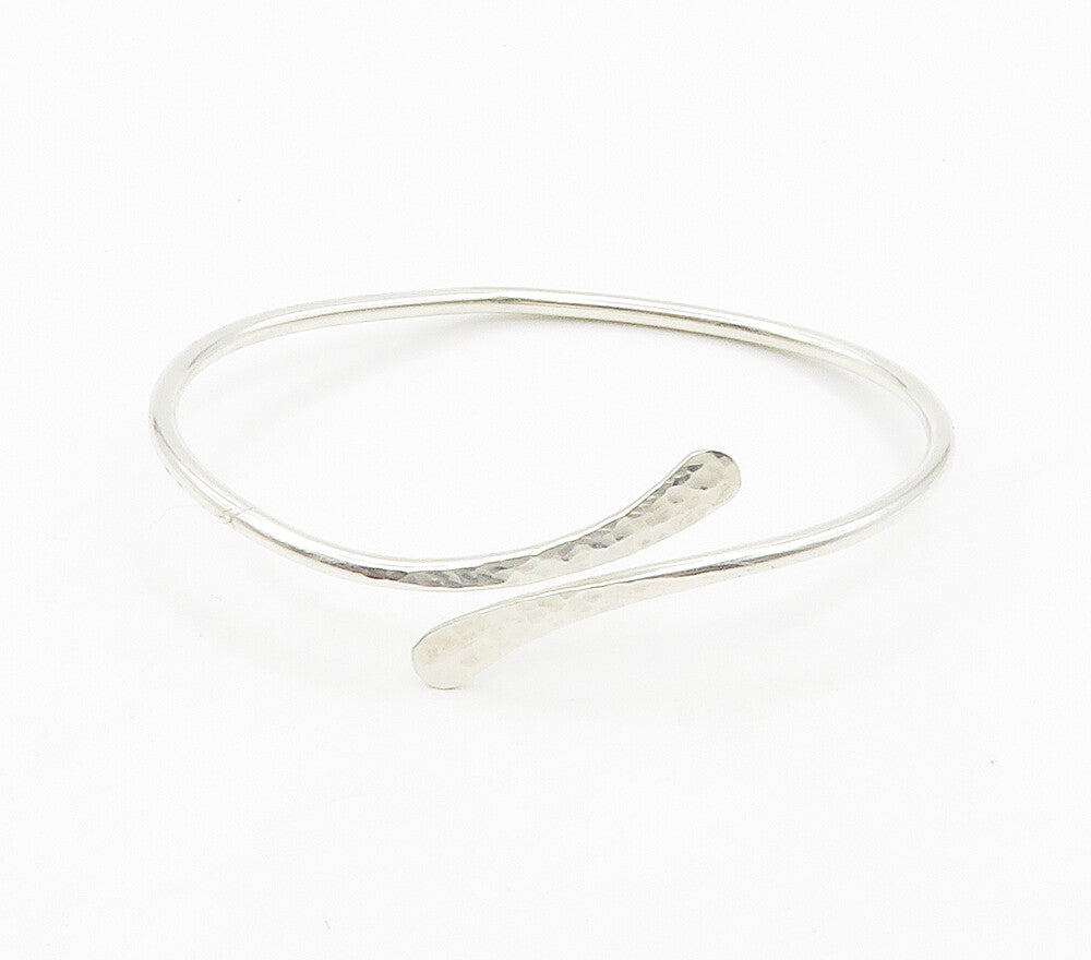 925 Sterling Silver  Shiny Hammered Flat Ends Bypass Cuff Bracelet  BT6161