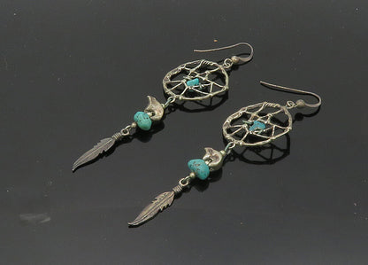 NAVAJO 925 Silver  Vintage Turquoise Dream Catcher Dangle Earrings  EG10366