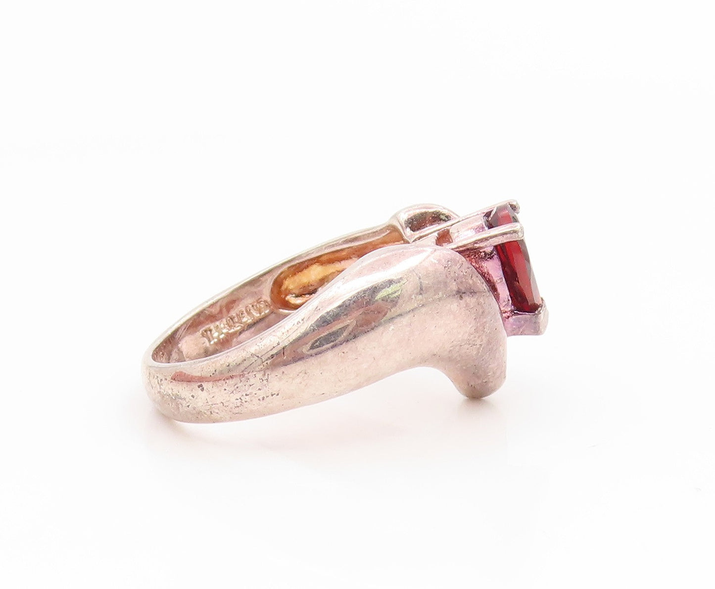 925 Sterling Silver Vintage Ring Pear Cut Garnet Spiky Design Band Sz 6 RG35057