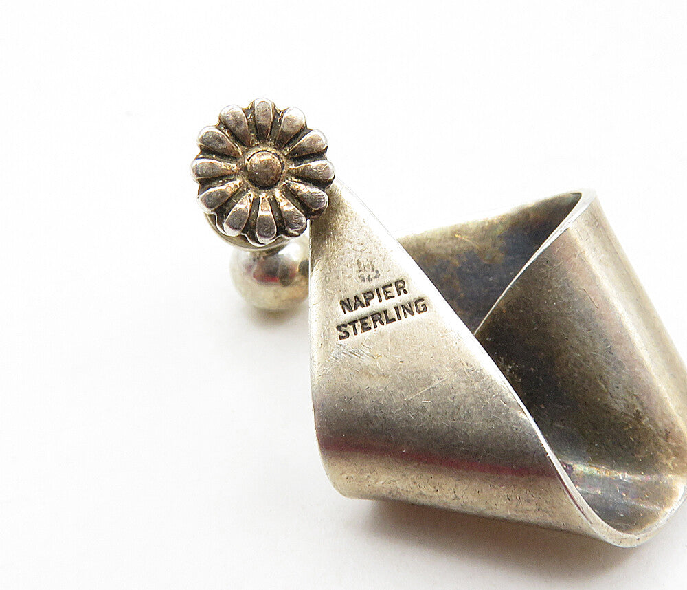 NAPIER 925 Sterling Silver  Vintage Flower Ribbon Non Pierce Earrings  EG4806