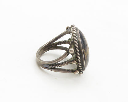 925 Sterling Silver Vintage Brown Jasper Cocktail Ring Sz 6 RG17269